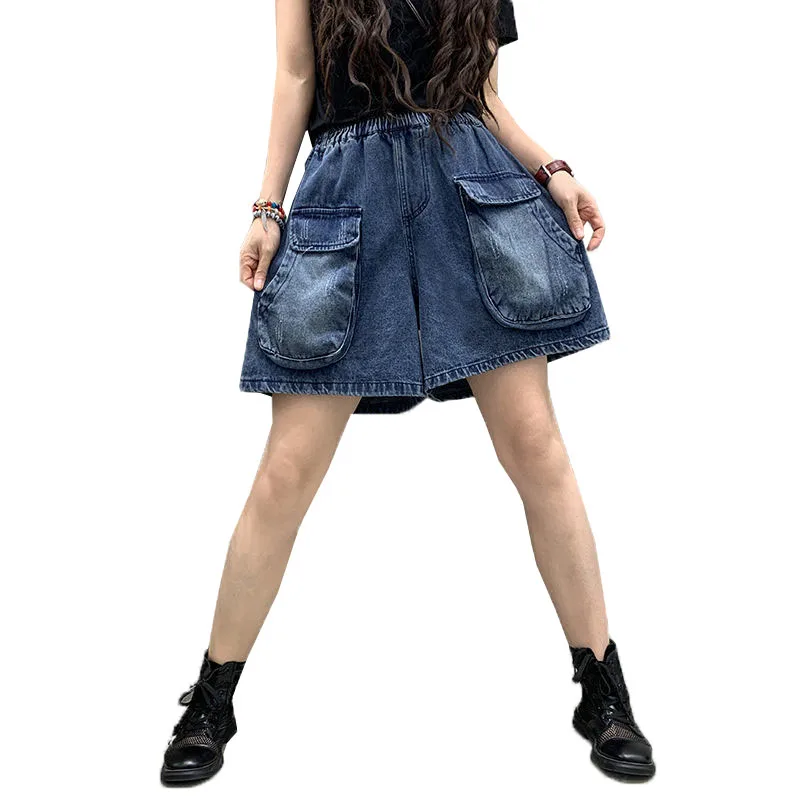 

Summer High Waist Denim Shorts Jeans Women Korean High Waisted Wide Leg Shorts Female Thin Elastic waist Streetwear Lady Jeans