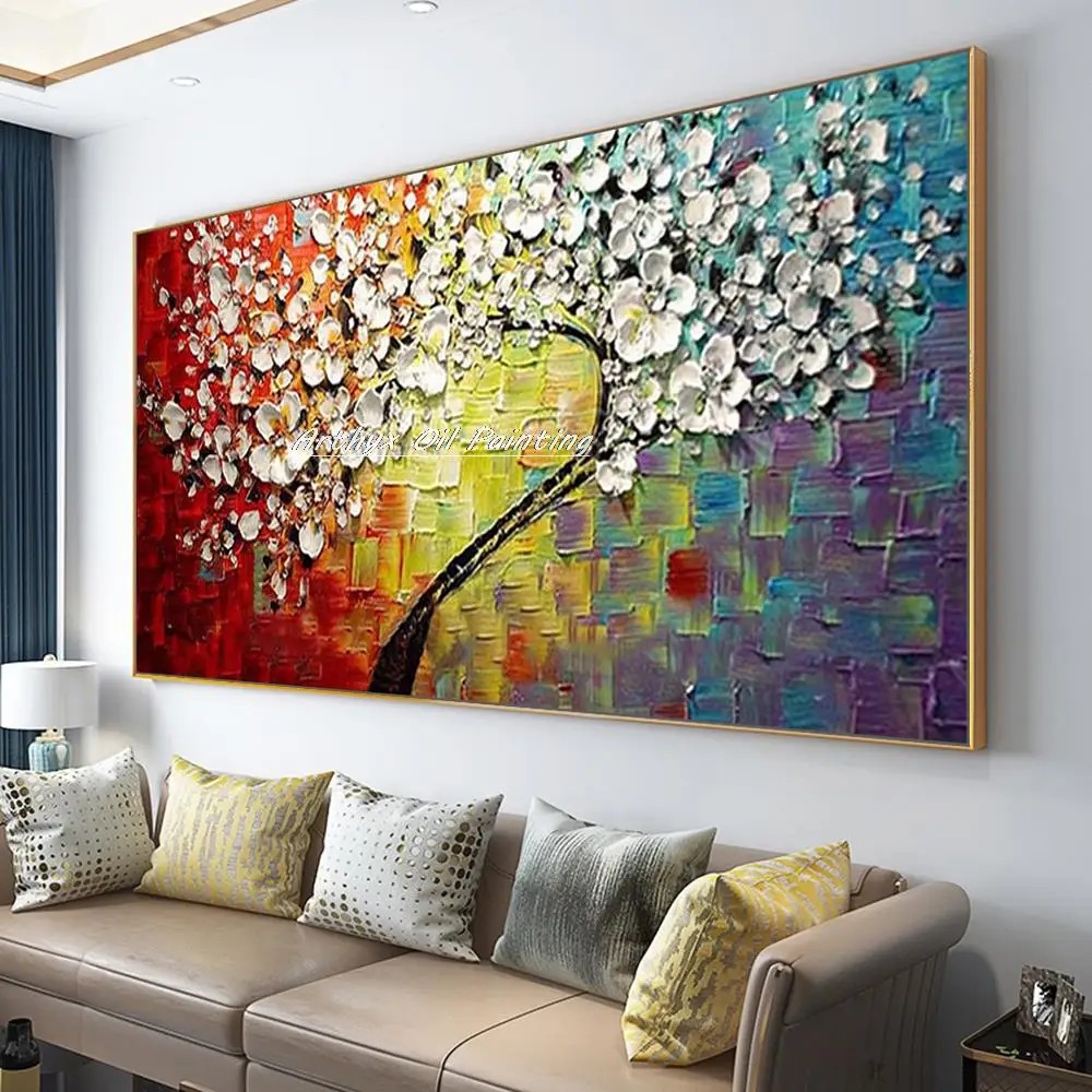 

Arthyx Hand Painted Modern Abatract Knife Trees Flowers Oil Painting On Canvas Wall Art Pictures For Living Room Home Decoration
