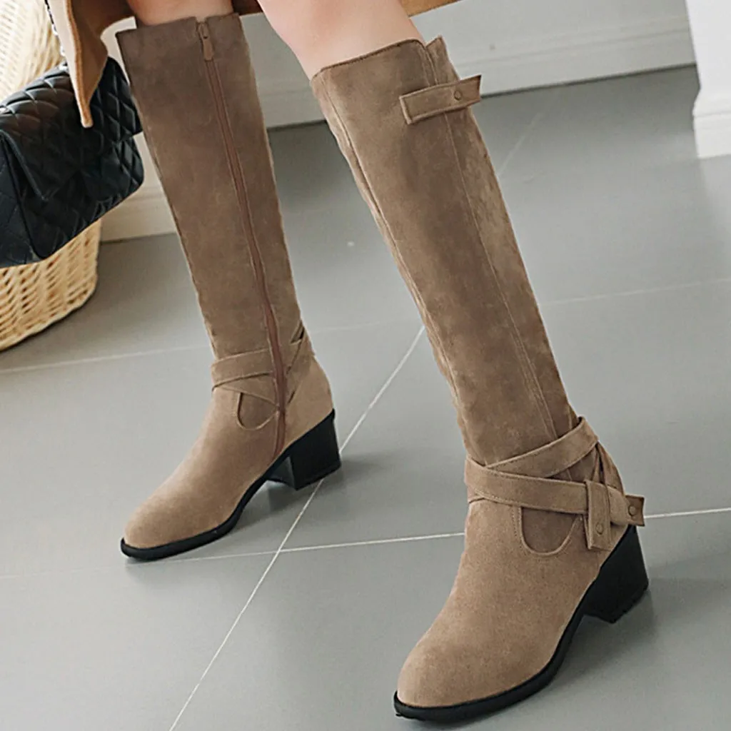 Сапоги по колено из велюра рабочая обувь сапоги до колена Высокие женские