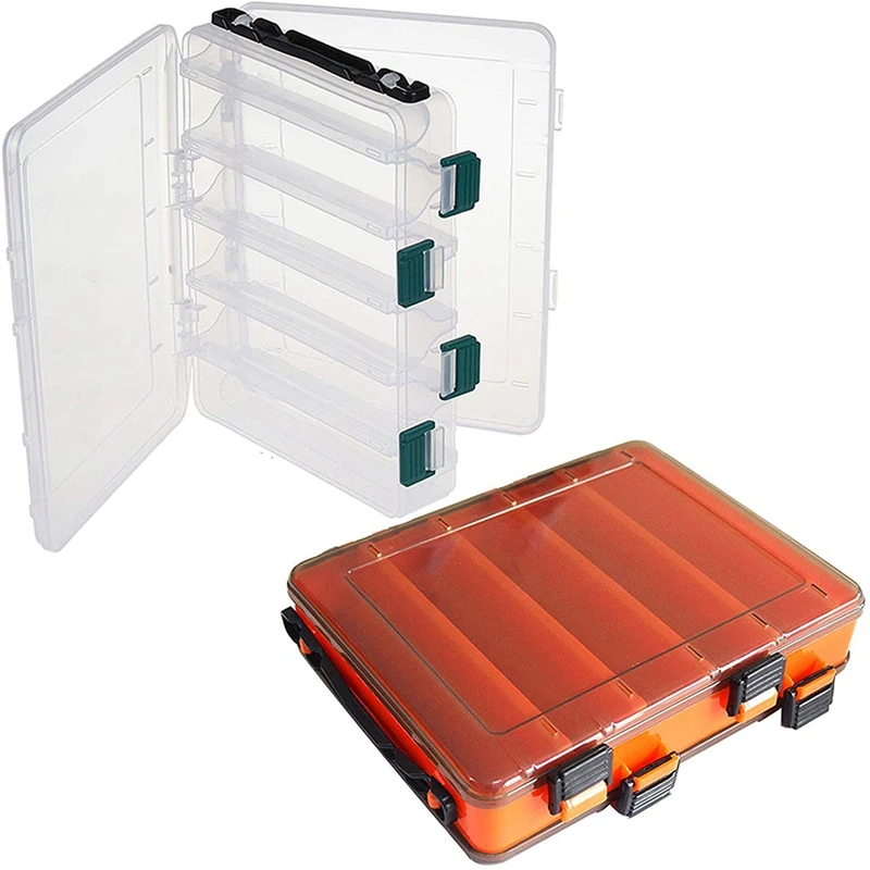 

2Pcs Fishing Box, 10 Compartments Double Sided Plastic Fishing Boxes for Artificial Bait