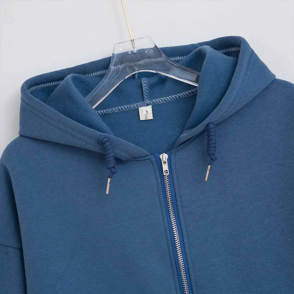 Brown Zipper Hoodie Women Sweetshirts Oversized Sweatshirt Harajuku Jackets for Girls Autumn Winter Warm Long Sleeve Women