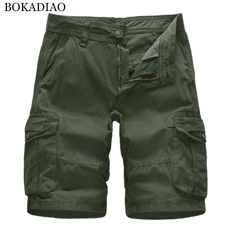 

BOKADIAO Men casual Cotton Cargo Shorts Pocket summer fashion Loose Bermuda Beach Shorts male Army Military Tactical Short Pants