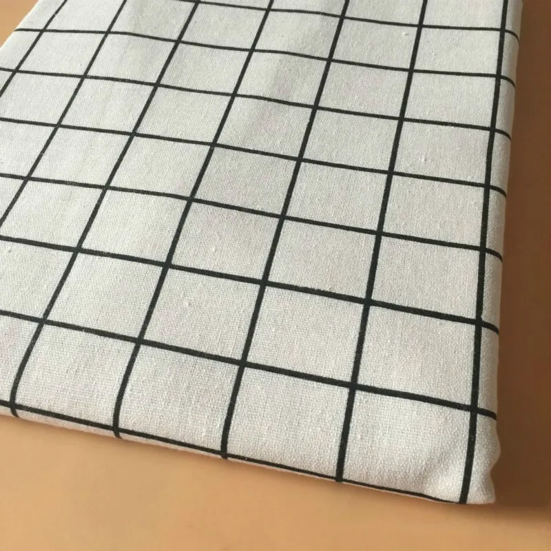 Plaid Series Geometric Patterns Printed Cotton Linen Fabric DIY Sewing Linen Cotton Fabric Canvas Material Tablecloth Pillowcase
