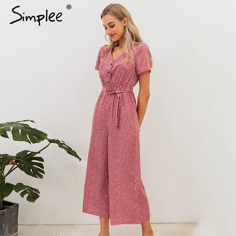 Simplee в богемном стиле горошек женские комбинезоны с v образным вырезом коротким