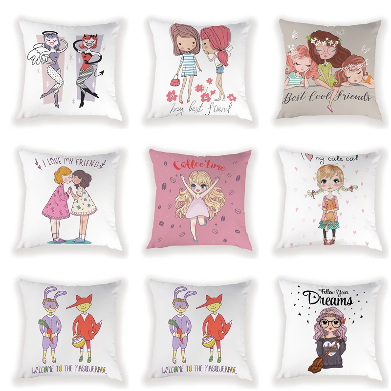 

Чехол для подушки Best Friend, розовые подушки для стульев, для иллюстрации, Декоративные Чехлы для диванов