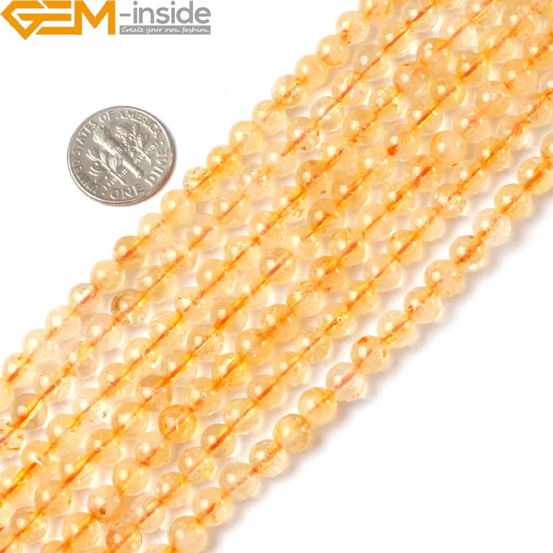 

Gem-inside Natural Round Smooth Citrines Quartz Crystal Bracelet Necklace 15'' DIY Beads For Jewelry Making