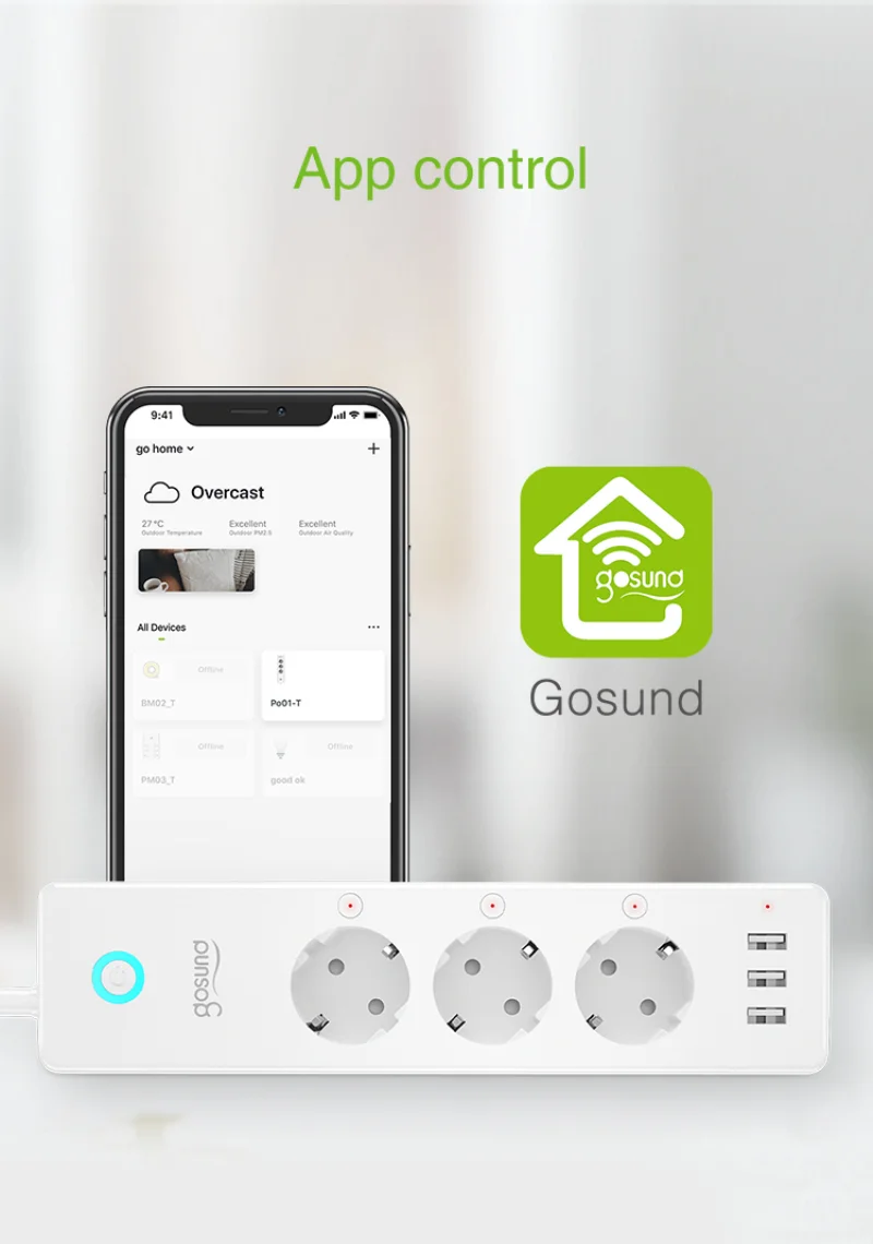 

Gosund Smart EU Plug Travel Power Strip Portable Extension Socket Outlet With 3 USB Power Board Tuya App With Alexa Google Home