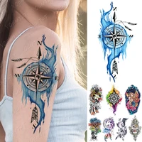 waterproof temporary tattoo sticker blue compass arrow unicorn tattoos tree lily body art arm fake sleeve tatoo women men