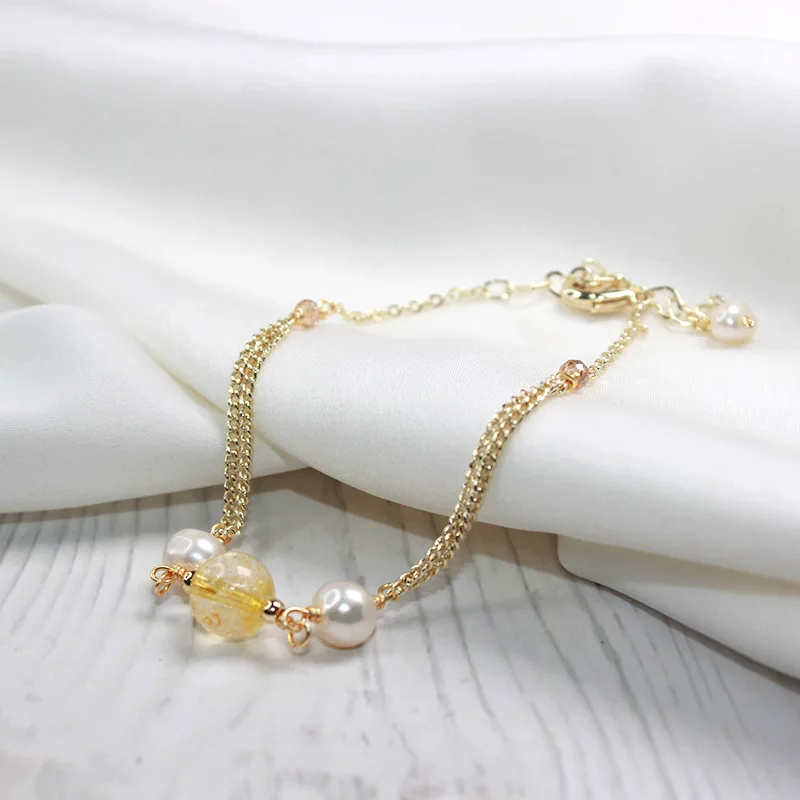 

Pearl Bracelet With Crystal Gravel Female Charm Bracelet Female Student Korean Gradient Handmade Beading Copper Plated Bracelets