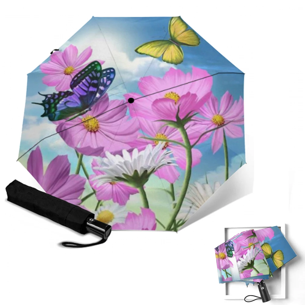 Автоматический 3-складной Зонт от дождя для женщин ветрозащитные зонтики с