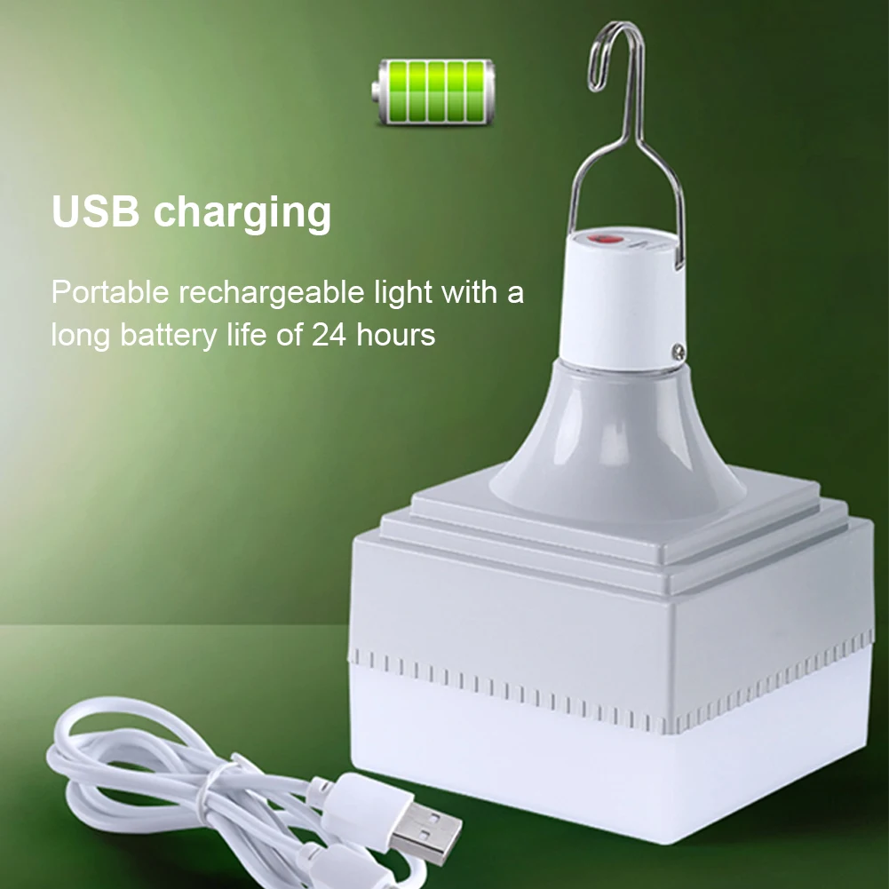

LED Bulb Camping Lantern Lamp Square USB Rechargeable Camping Light With Hanging Hook Cable For Gerden Balcony Terrace Barbecue
