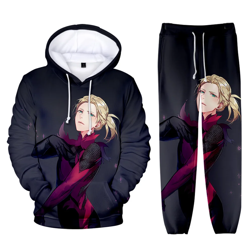 

Harajuku 3D Print YURI!!! On ICE Hip Hop Kpop Long-sleeved Hooded 2Pcs Sets Women/Men Autumn Tracksuit Hoodies Sweatpants Suits