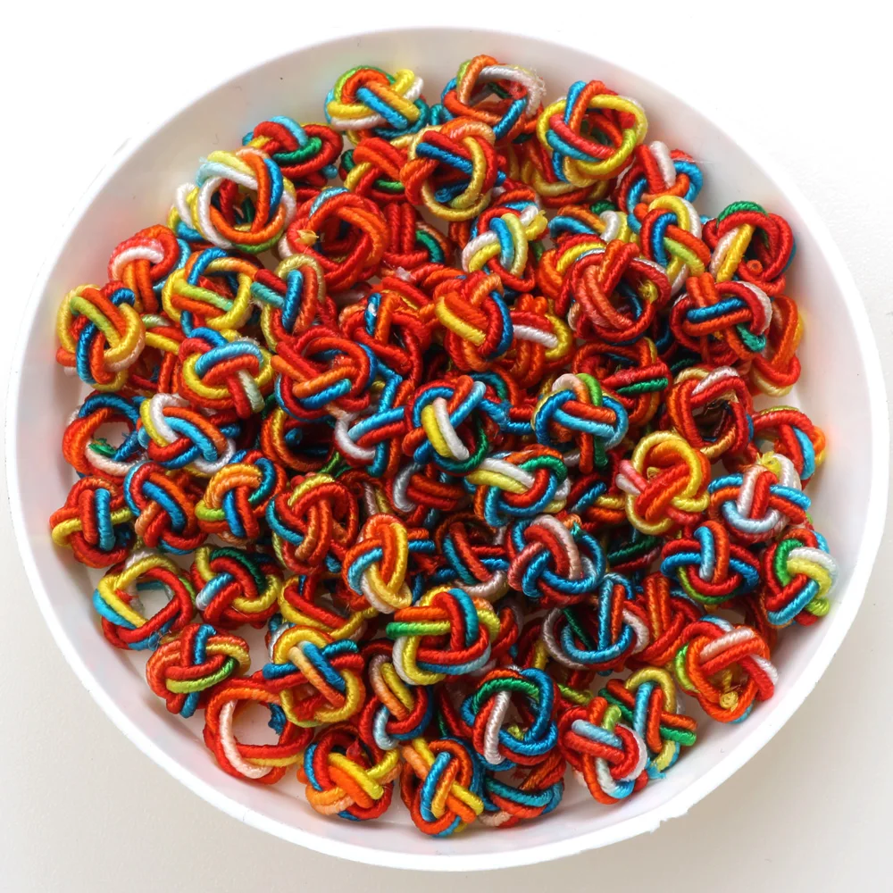 

60pcs/Lot 6mm Rope Button Beads Colorful Chinese Pineapple Knots Braided Buckle Tassel Cap Bracelets/Earring DIY Jewelry Making