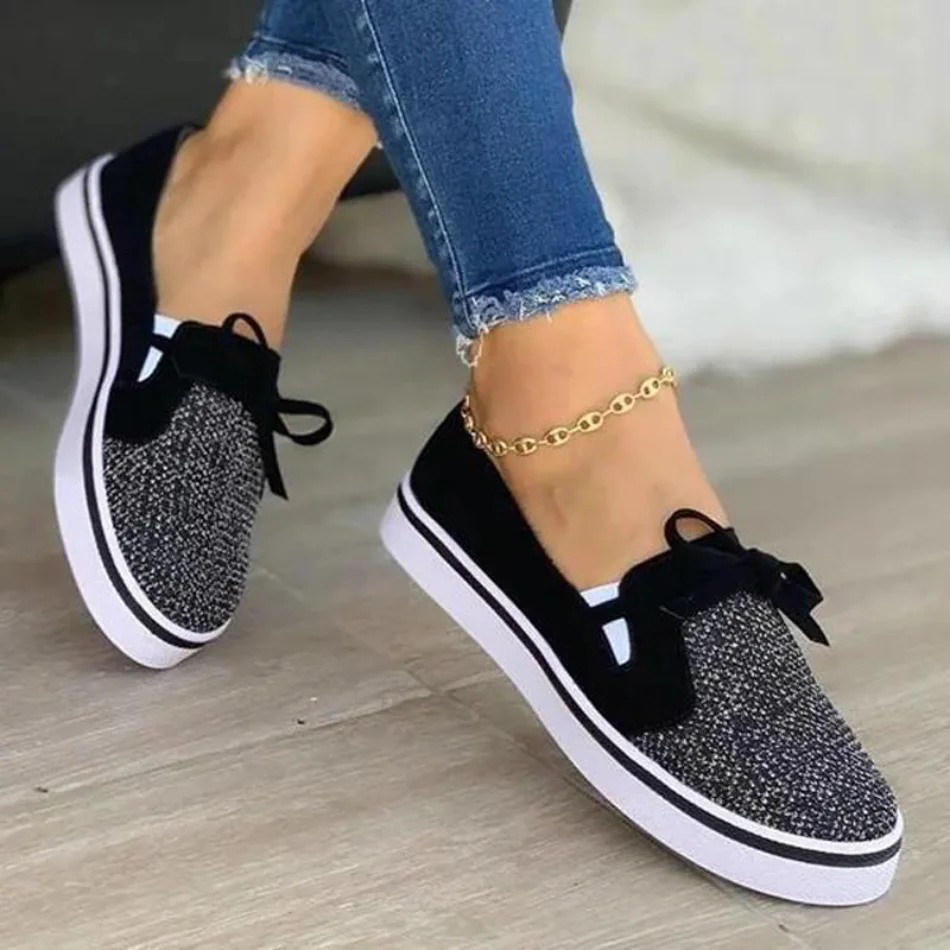 

Women's Flats Shoes Casual Loafers Slip on Elastic Band Canvas Shoes Ladies Vulcanized Shoes Plus Size Female Walking Footwear