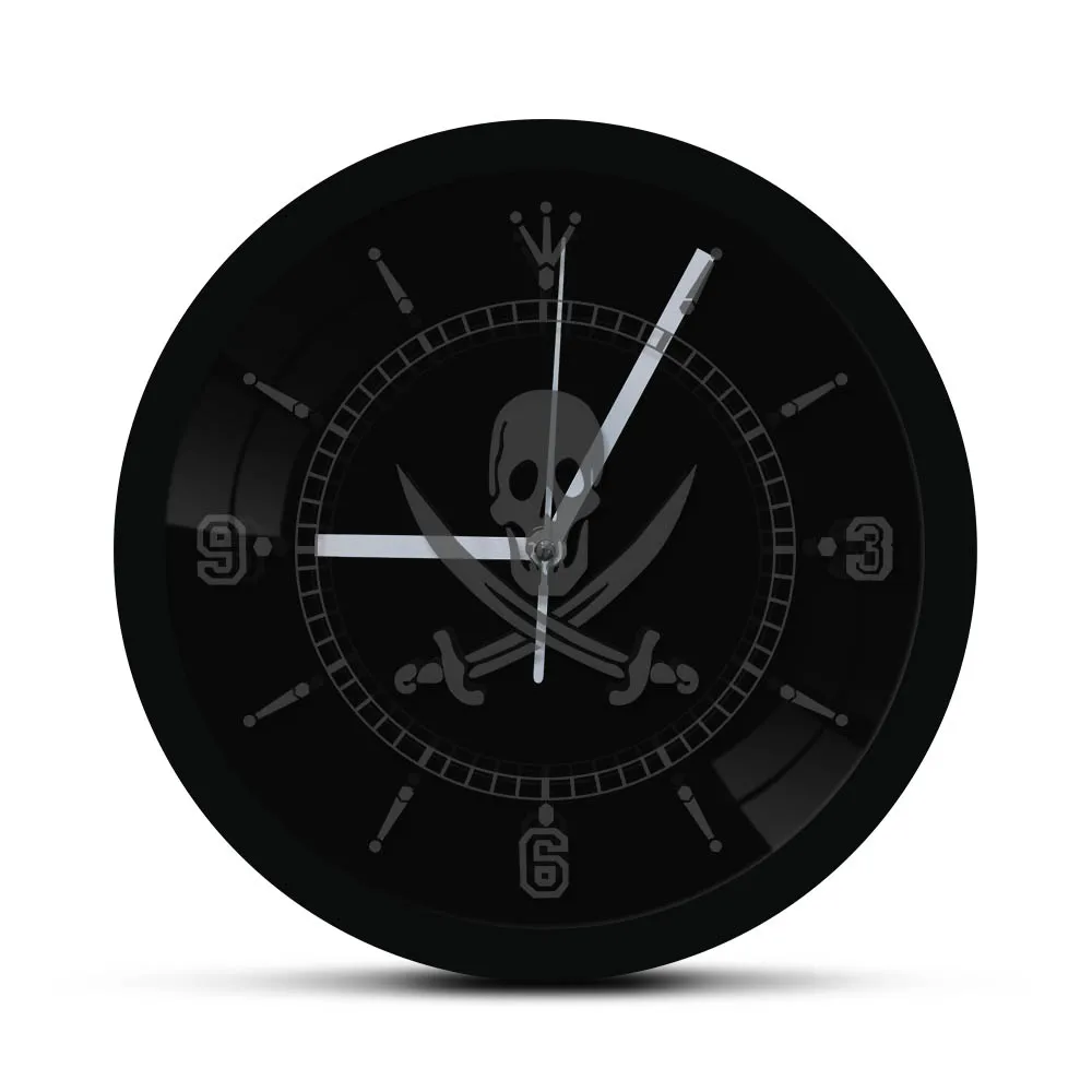 Пират Веселый Роджер настенные часы с светодиодный подсветкой череп со