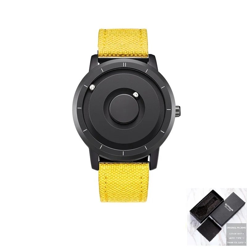 Black Yellow Canvas Eutour красочные часы мужские магнитные шаровые шоу кварцевые наручные часы силиконовые холщовые стальные Ремешок Модные повседневные мужские часы голубое золото - Цвет: Black Yellow Canvas