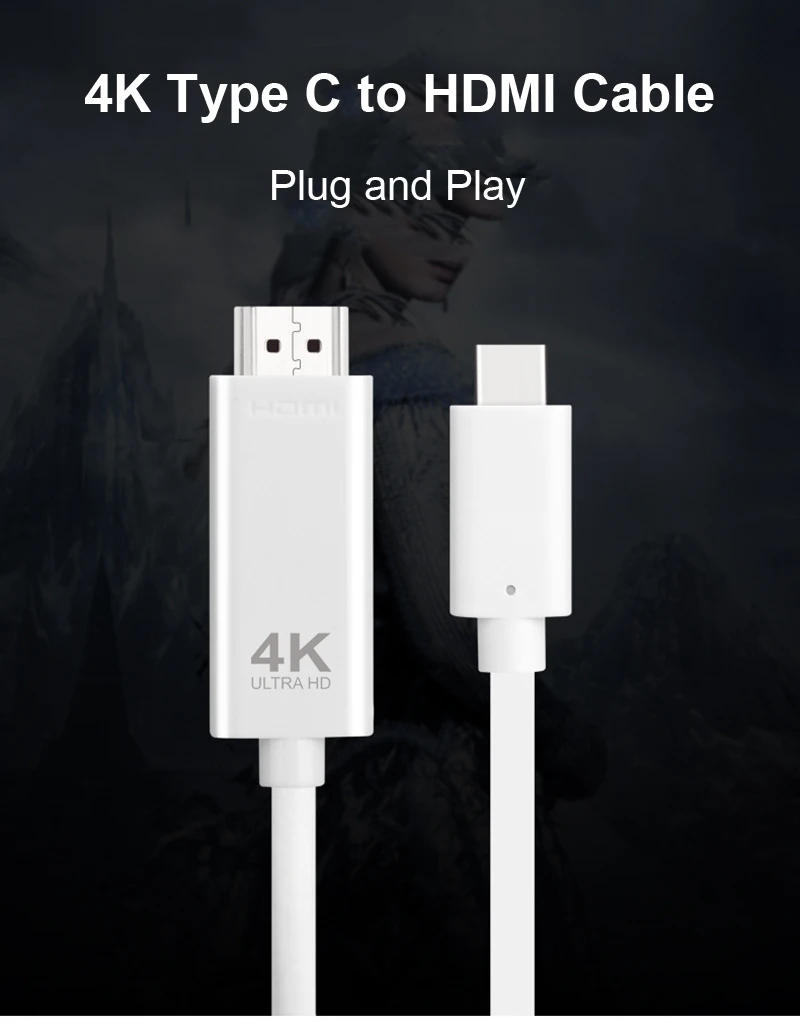 

4K Type C Adapter USB 3.1 (USB-C) To HDMI-compatible Adapter Male To Male Video Converter Laptop PC Computer Android Phone To TV