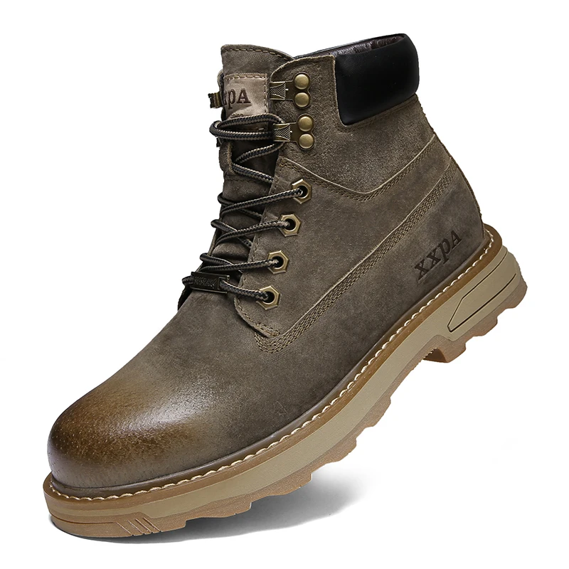 

Модные высококачественные кожаные мужские Ботинки Martin, повседневные Нескользящие рабочие ботинки, высокие мотоциклетные ботинки, коричне...