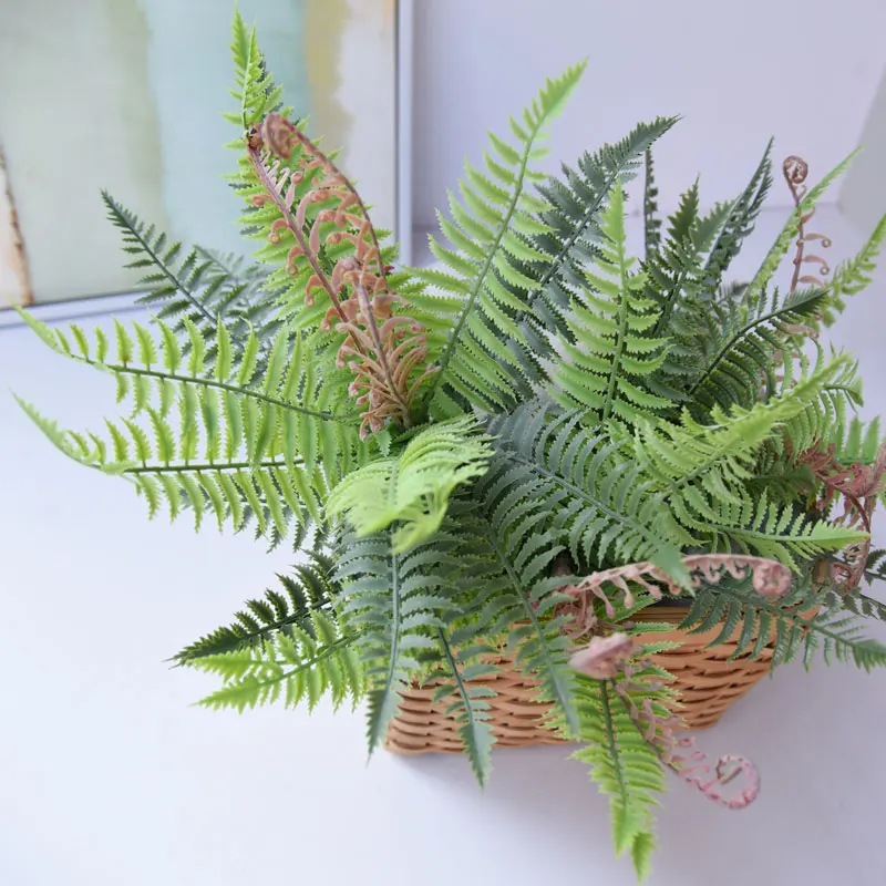 

20 Leaves Artificial Fern Bouquet Fake Plastic Green Plants Palm Leaves Home Wedding Green Wall Decor
