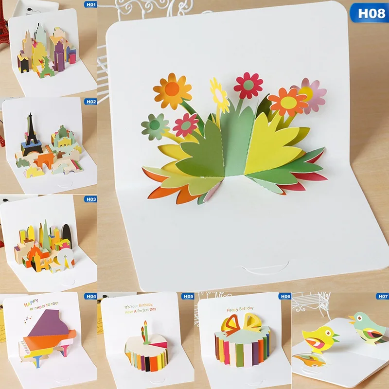 

3D Happy Birthday Greeting Cards With Envelope For Kids Birthday Festival Christmas Gift Card Party Wedding Decor Crafts