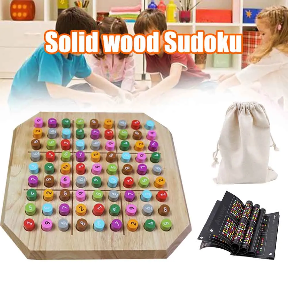 

Board Wooden Sudoku Game Chess Colorful Desktop Logic Training Educational Toys Gifts For Children Storage Bag Entertainment