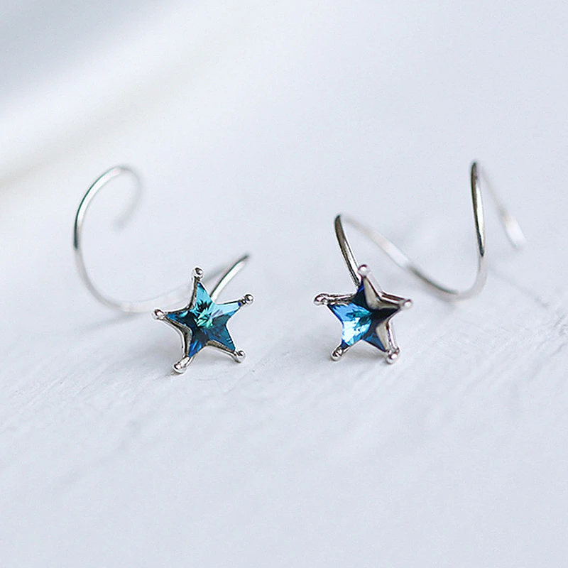 Женские серьги гвоздики из серебра 925 пробы с синей звездой|Серьги-гвоздики| |