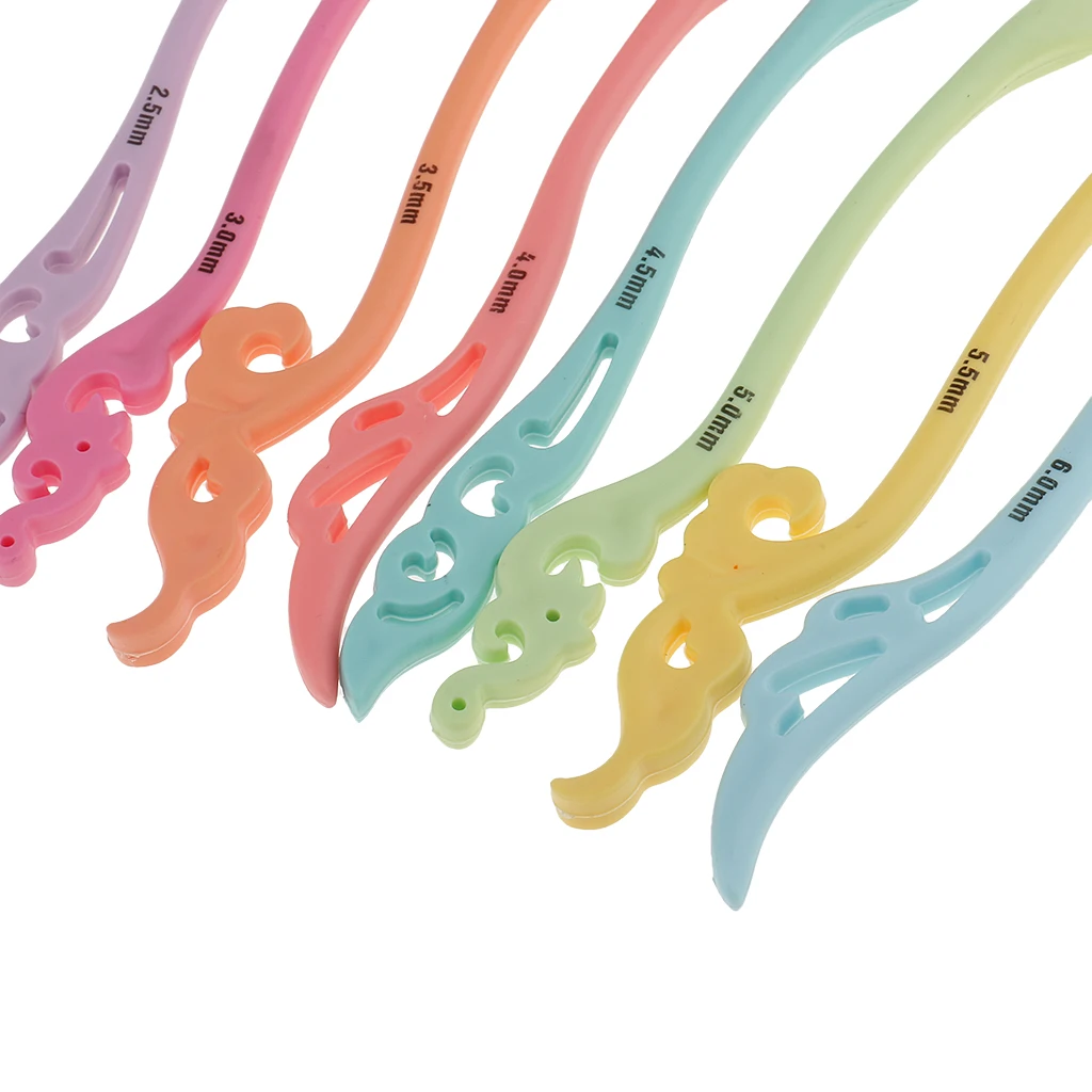 

8 Colorful Plastic Handle Crochet Hooks Set Knitting Needles Size 2.5-6.0mm