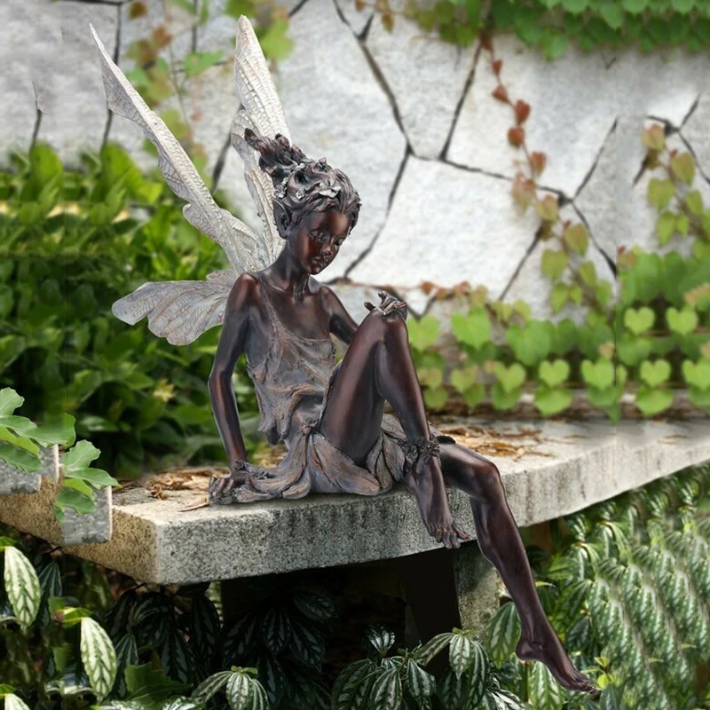 

Tudor And Turek Sitting Fairy Statue Garden Ornament Resin Craft Landscaping Yard Decoration HY99