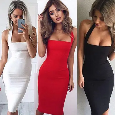 

Sexy Women's Summer Bandage Bodycon Evening Party Solid Summer Costume Sleeveless Club Straight Short Mini Dress