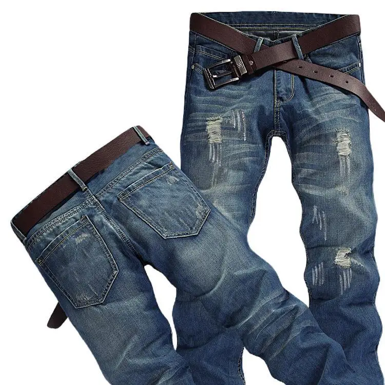 

2021 spring and autumn casual jeans Street men's wear white nostalgic light blue jeans