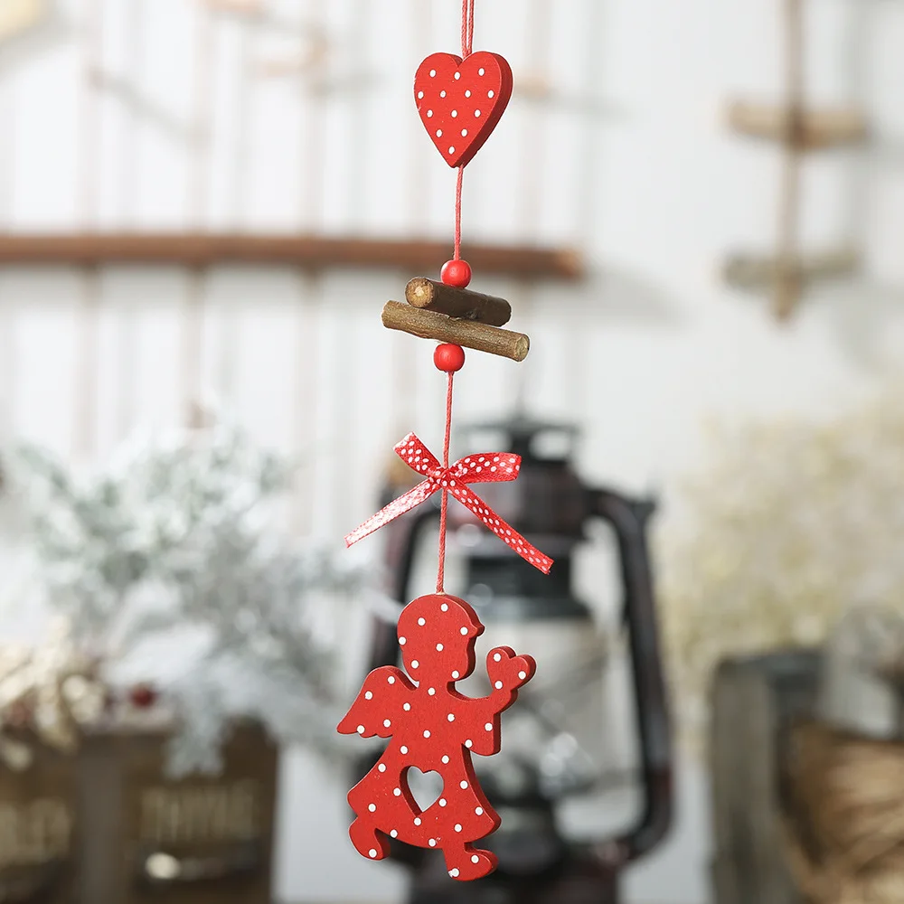 2 DIY красные рождественские снежинки и звезда и Дерево Деревянные Подвески украшения Искусственный цветы Рождественская елка детские подарки - Цвет: 2