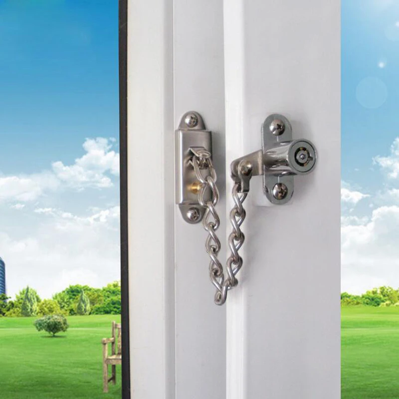 

Chain Lock Silver Stainless Steel Window Guard Door Restrictor Child Safety Security Chain Lock With Key Set New