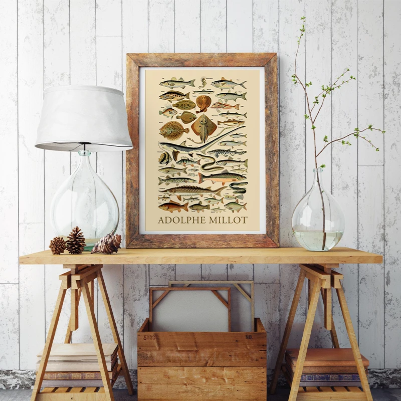 2021 горячая Распродажа морской Животные Адольф Millot графический плакат ретро рыбы