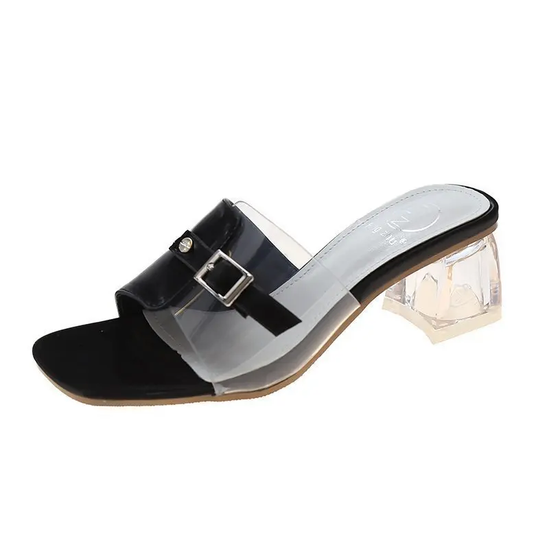 

Shoes Woman's Slippers Lady Glitter Slides Fashion Transparent Heel Heeled Mules Low Rubber Flip Flops 2021 Girl Jelly Soft Luxu