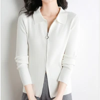 2021 autumnwinter sweater women lapel zipper knit cardigan sweater korean version of solid color bottoming shirt top sweater