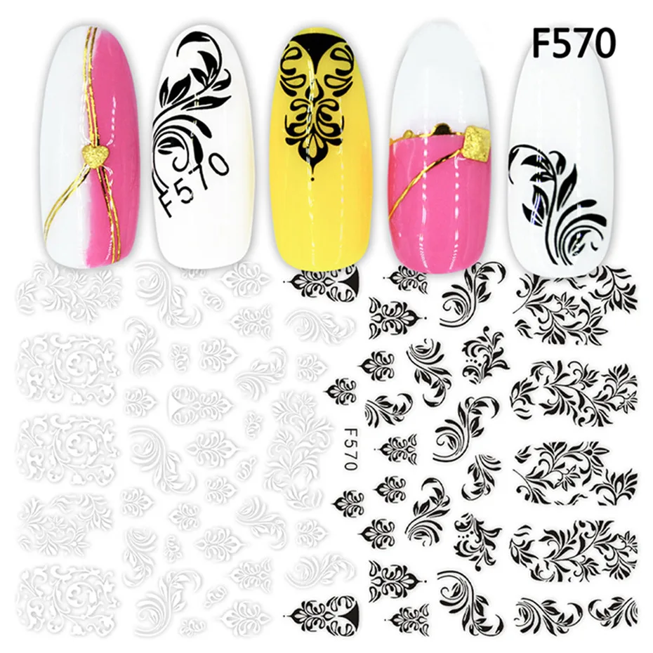 

Leaf Nail Sticker Black and White Set Lace Maple Leaf Retro Flower Vine Pattern Nail Decoration Nail Sticker Nails