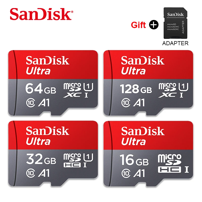 

SanDisk Memory Card 16GB 32GB 64GB 128GB 256GB Micro sd card A1 Class10 UHS-1 flash card Memory Microsd C10 TF/SD Card + Adapter