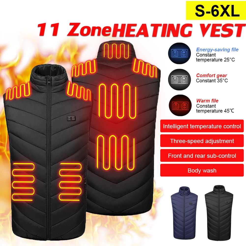 

11 Heated Vest Jacket 3 Speed Adjustable Intelligent Electric Heating Thermal Warm Vest USB Charging Winter Unisex Warm Clothing