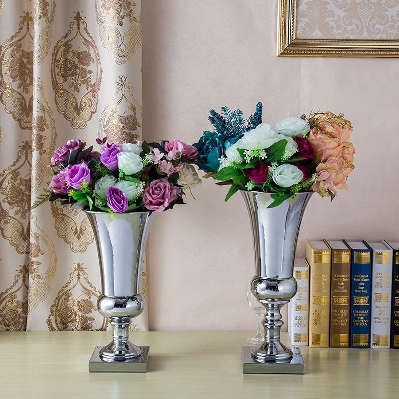 

Metal wedding flower vase Silver flower stand wedding decoration table centerpiece