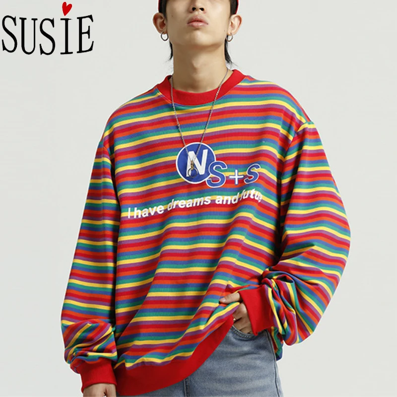 Мужская толстовка в полоску разноцветные пуловеры модная уличная одежда