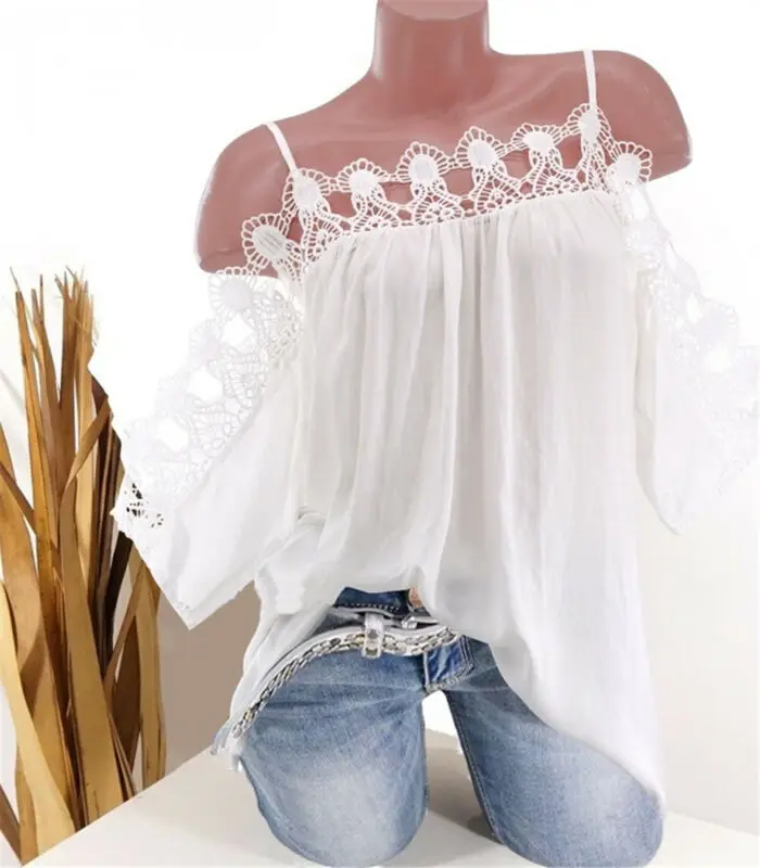 Женская футболка на тонких бретелях размера плюс с открытыми плечами свободная