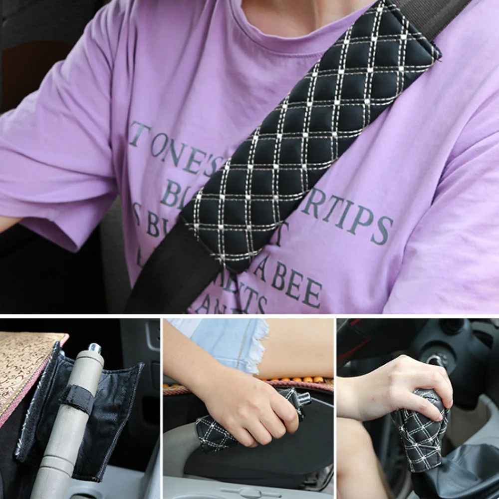 5PCS/Set Car Rearview Mirror Protector Handbrake Sleeve Shift Knob Cover Seat Belt Cushion Auto Interior Supplies  Автомобили