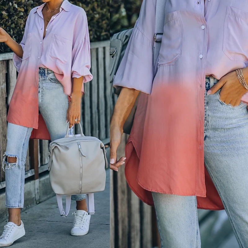 

Женская свободная рубашка, с длинным рукавом, на пуговицах, с принтом тай-дай, мешковатая блузка, весна-лето 2021