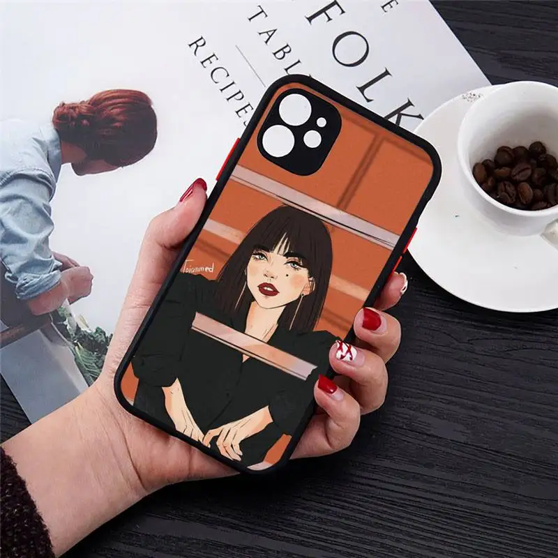 

Kawaii Japanese Anime illustration Girl Phone Cases Transparent Matte for iPhone 7 8 11 12 s mini pro X XS XR MAX Plus cover