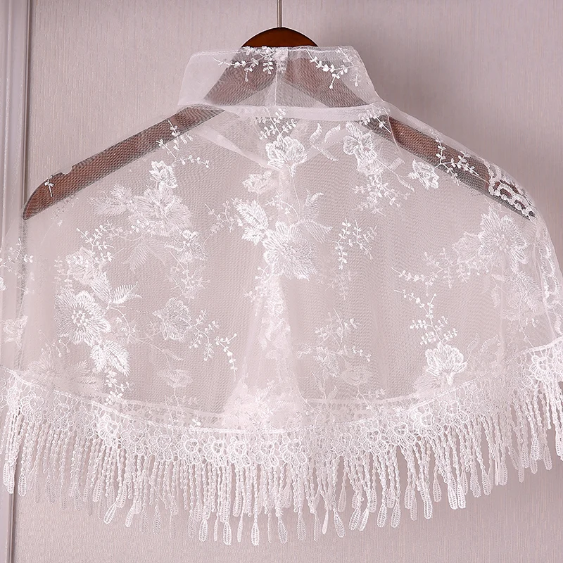 Женская кружевная шаль с кисточками винтажная тонкая свободная короткая накидка
