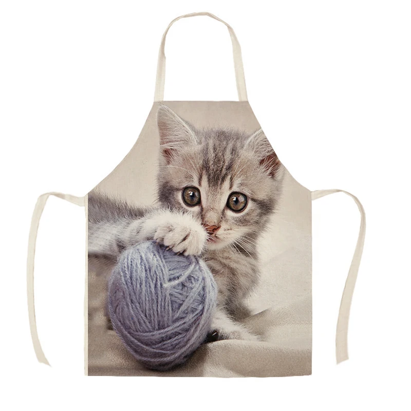 

Kitchen Apron Lovely Cat Printed Linen Aprons for Men Women Home Cleaning Tools 68x55cm Cooking Baking Accessories 68x55cm