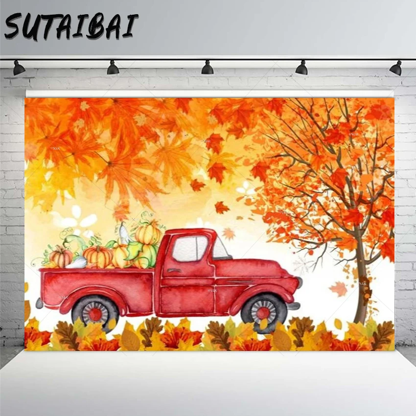 Фон для фотосъемки с изображением тыквы осенней искусственной осени листьев