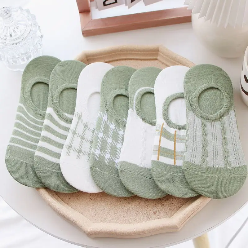 

Весенне-летние зеленые носки в полоску для девочек, невидимые хлопковые носки-невидимки, школьные Повседневные носки для девочек, новинка