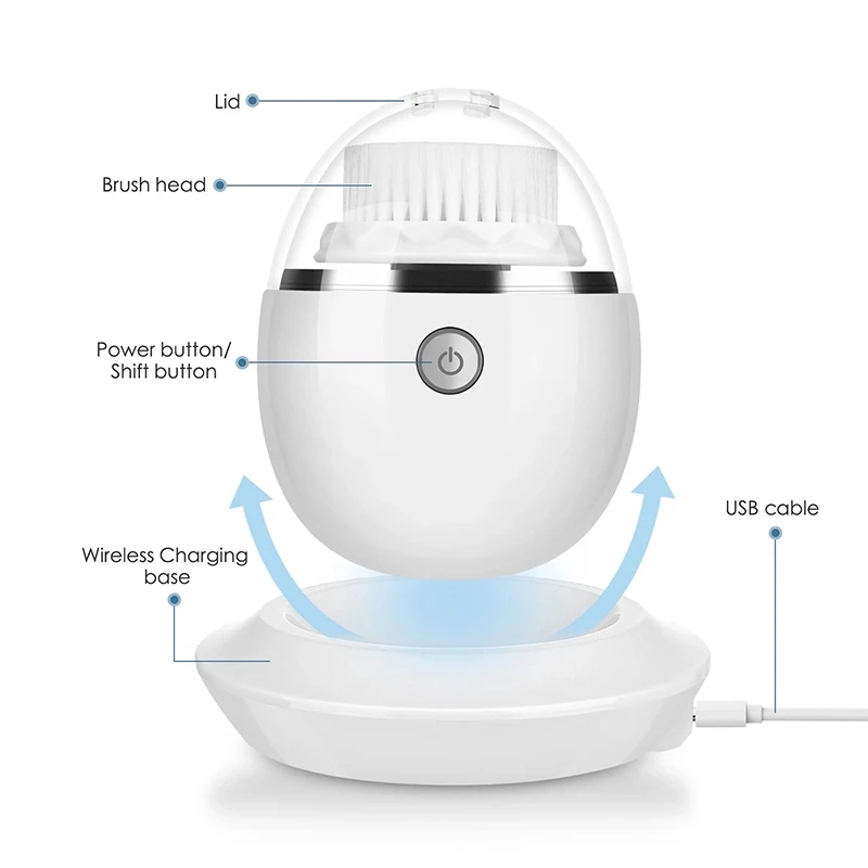 

Facial Cleansing Brush Face Massager Electric Cleanser Device Sonic 3 Brush Heads Deep Cleaning Face Pore Cleaner Brush