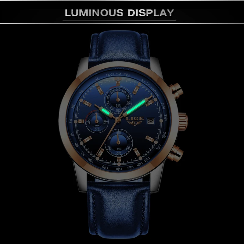 LIGE мужские часы в подарок Топ люксовый бренд водонепроницаемые спортивные с